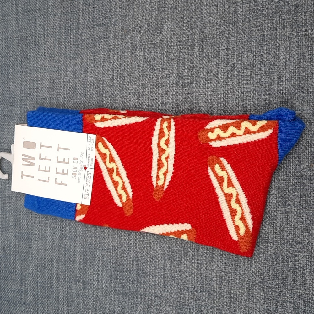 Hot Diggity Dog Socks Sox Two Left Feet Co Unisex Food Lover Fun Funny Food NWT